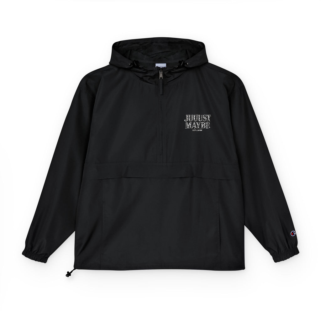Packable Anorak Jacket — Black Champion Windbreaker with Subtle Chest Graphic